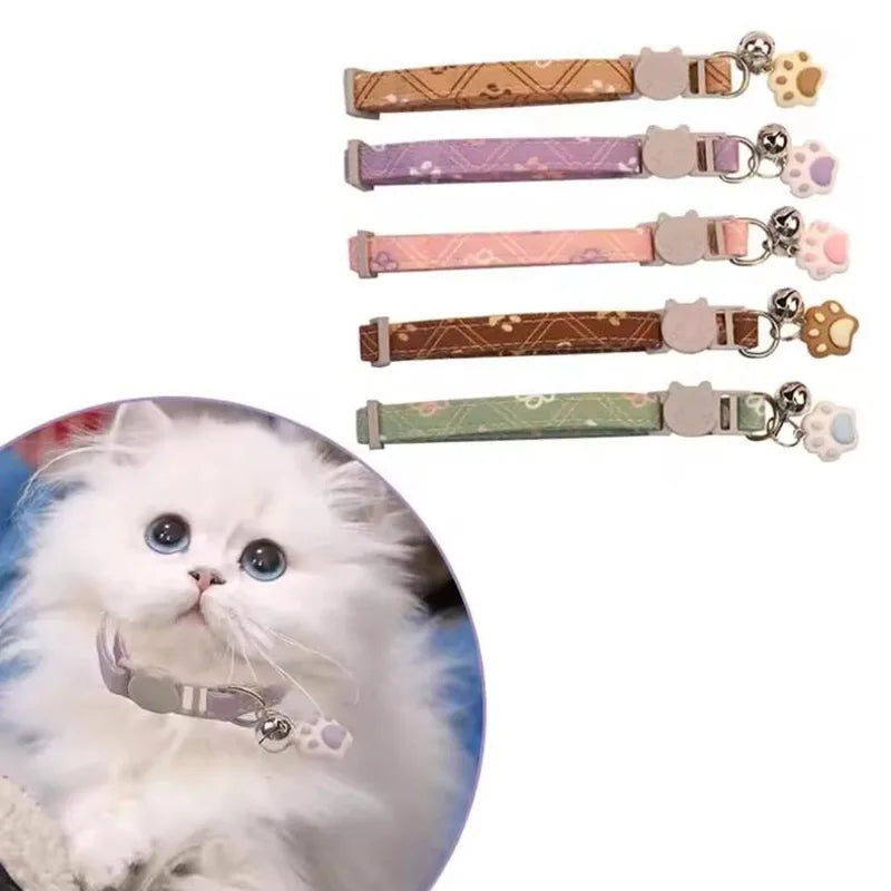 adjustable pet collar with bell - colorful paw print for cats & puppies