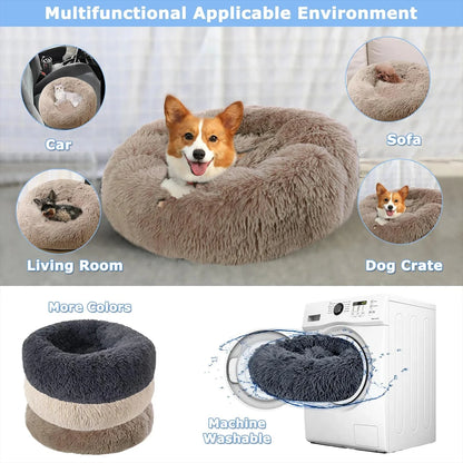 Round Plush Dog Bed, Warm Non-Slip Washable Bed for Dogs & Small Cats