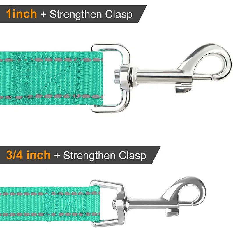 reflective nylon dog leash with comfortable handle for night walks