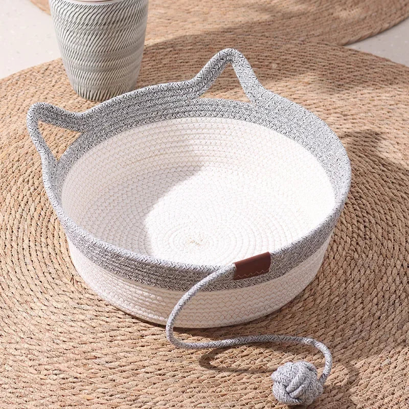 woven rattan cat bed – breathable summer scratch-resistant nest