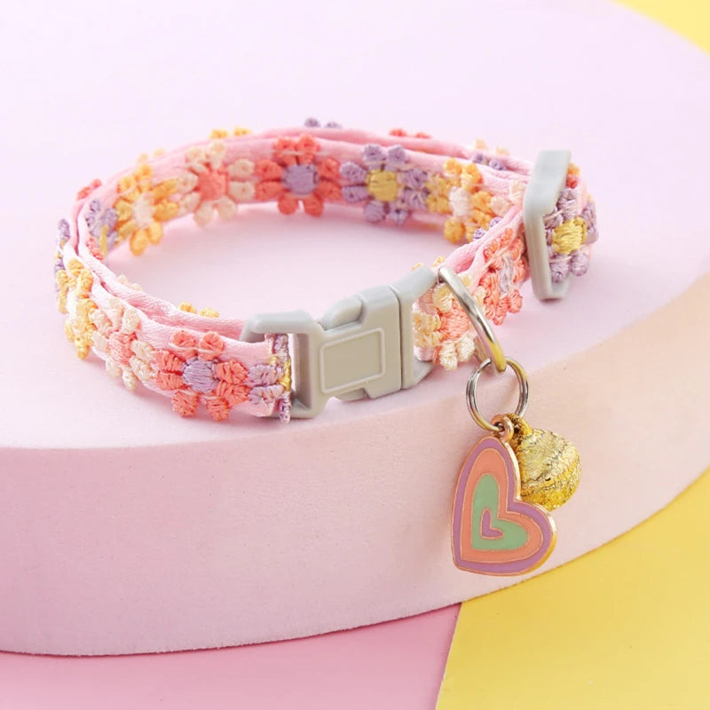 adjustable pet collar with bell - colorful paw print for cats & puppies