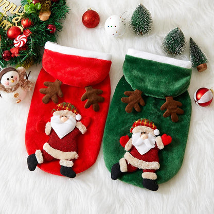 Flannel Christmas Puppy and Cat Hoodie for Small and Medium Pets