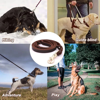 Genuine Leather Braided Dog Leash for Medium and Large Dog Breeds