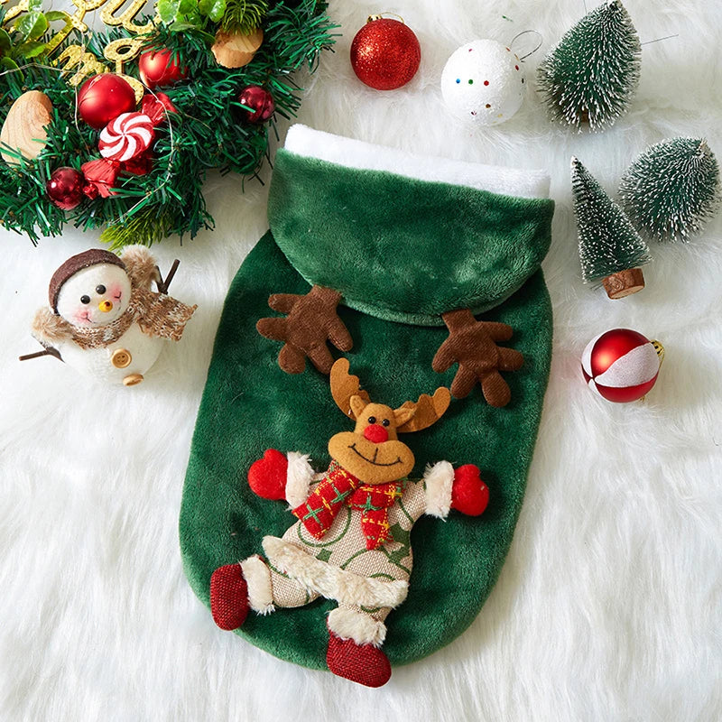 flannel christmas puppy and cat hoodie for small and medium pets