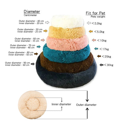 Soft Plush Round Pet Bed for Dogs & Cats, 6 Sizes, Machine Washable