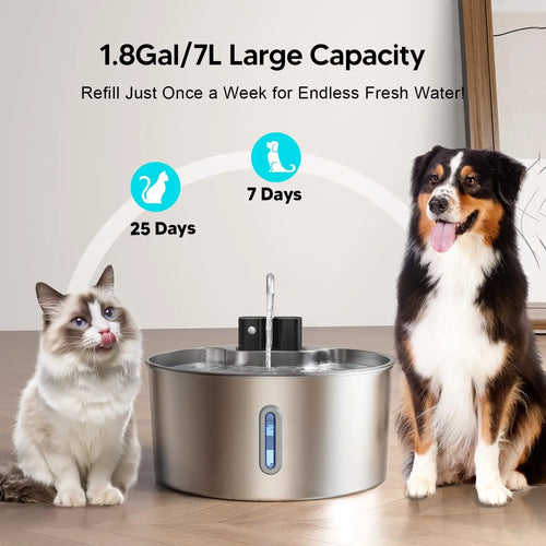 7L Stainless Steel Wireless Sensor Pet Water Fountain for Cats & Dogs