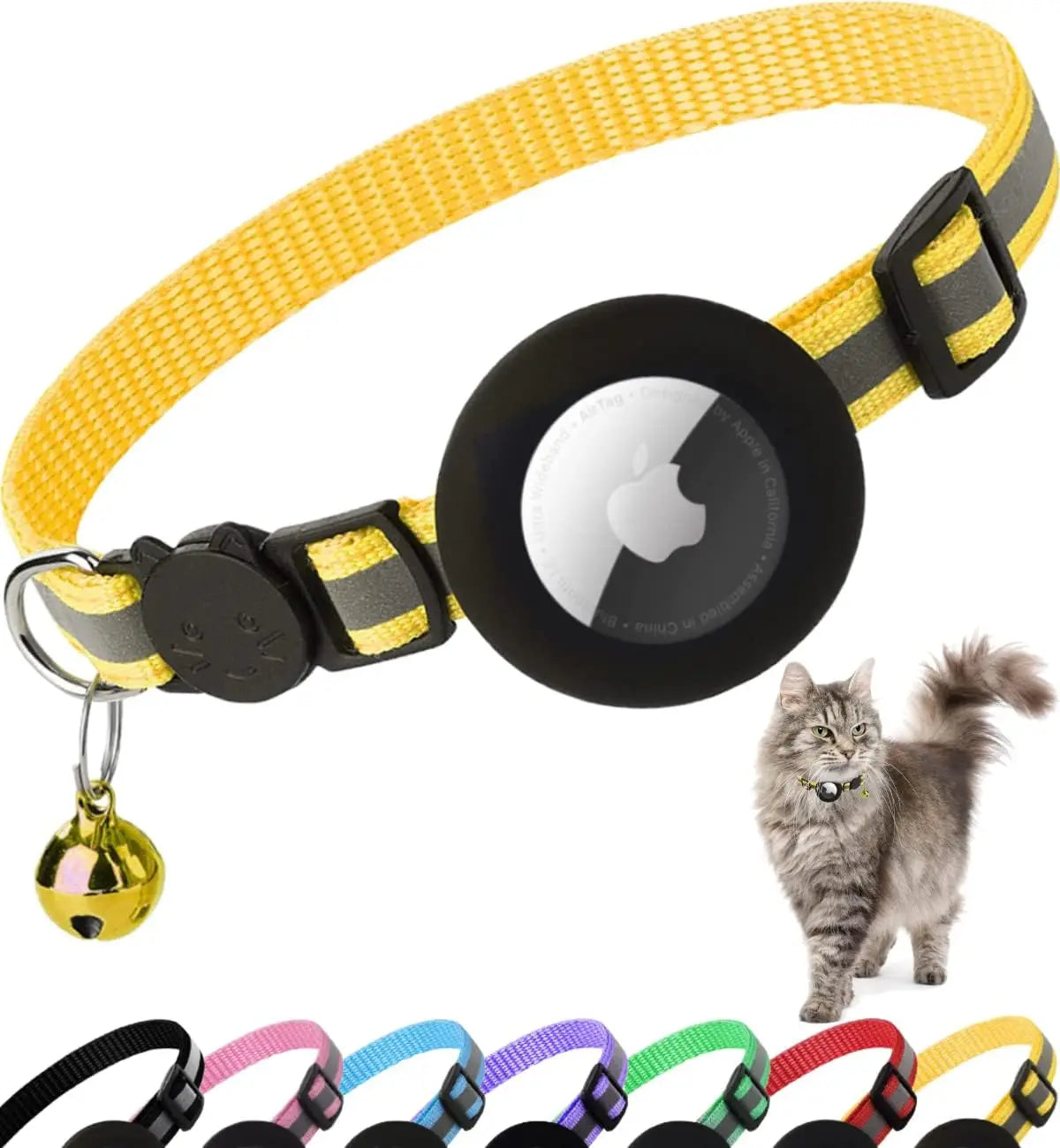 reflective cat collar with bell - breakaway airtag holder for cats