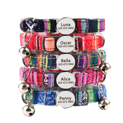 Personalized Cat Collar with Bell - Free Engraved, Breakaway Safe