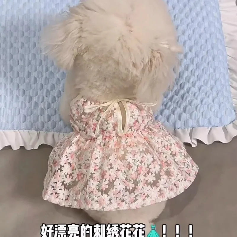 cherry blossom princess dog skirt - soft, breathable small dog dress