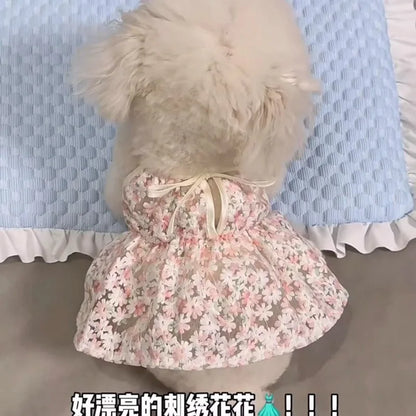 Cherry Blossom Princess Dog Skirt - Soft, Breathable Small Dog Dress