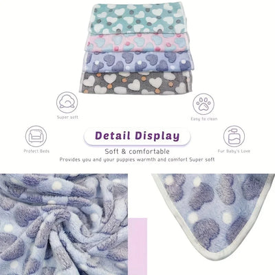 Soft Plush Heart Print Pet Blanket - Machine Washable, All Season