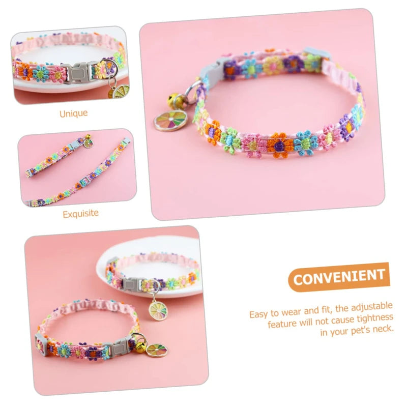 adjustable pet collar with bell - colorful paw print for cats & puppies