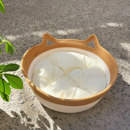 Four Seasons Woven Cat Bed – Breathable Rattan Cat Nest