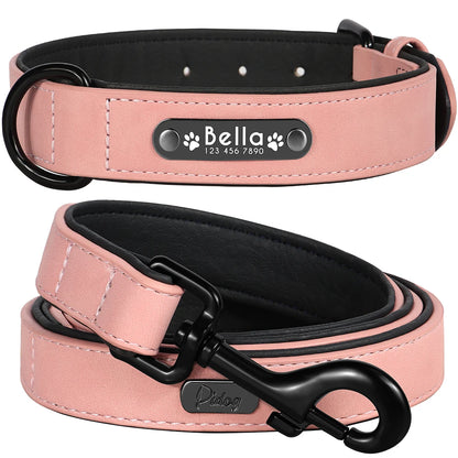 Personalized Leather Dog Collar & Leash Set - Soft, Padded, Durable