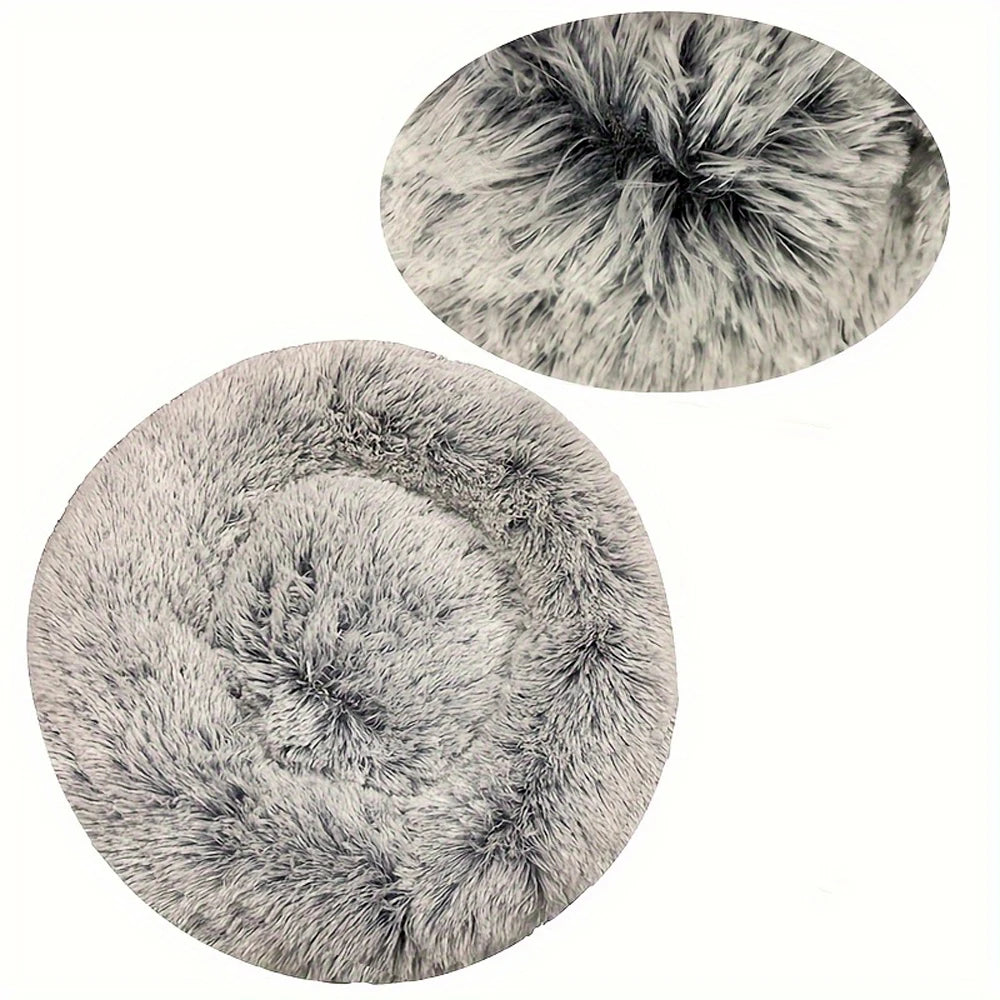 round plush dog bed, warm non-slip washable bed for dogs & small cats