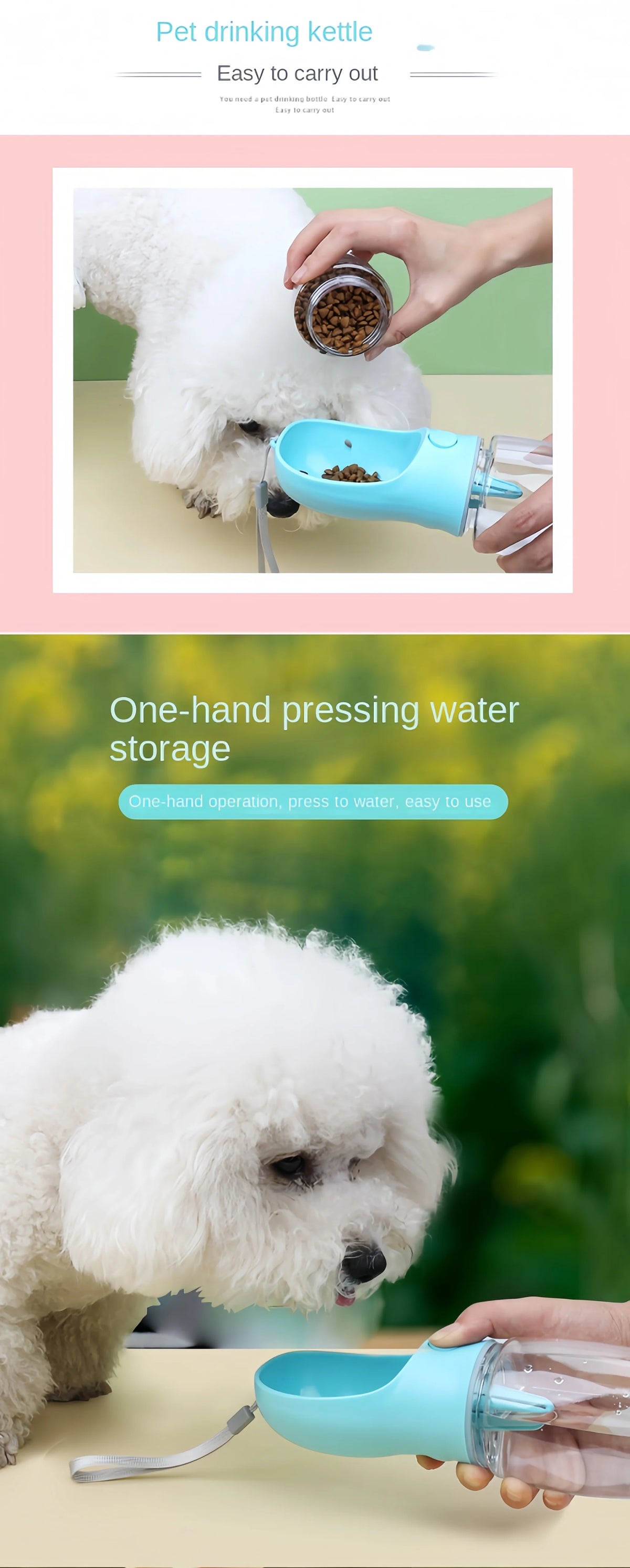 portable pet water bottle with food dispenser – travel cup