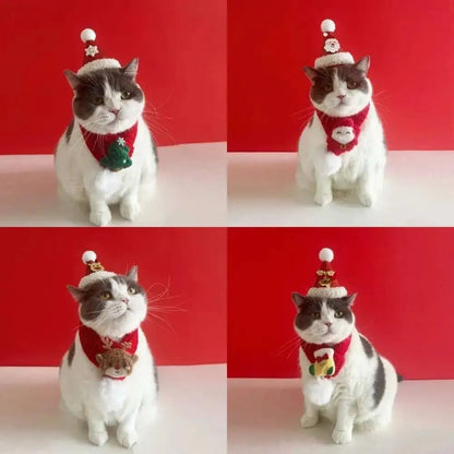 Soft Red Christmas Cat Hat and Scarf with Adjustable Chin Strap