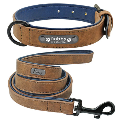 Personalized Leather Dog Collar & Leash Set - Soft, Padded, Durable
