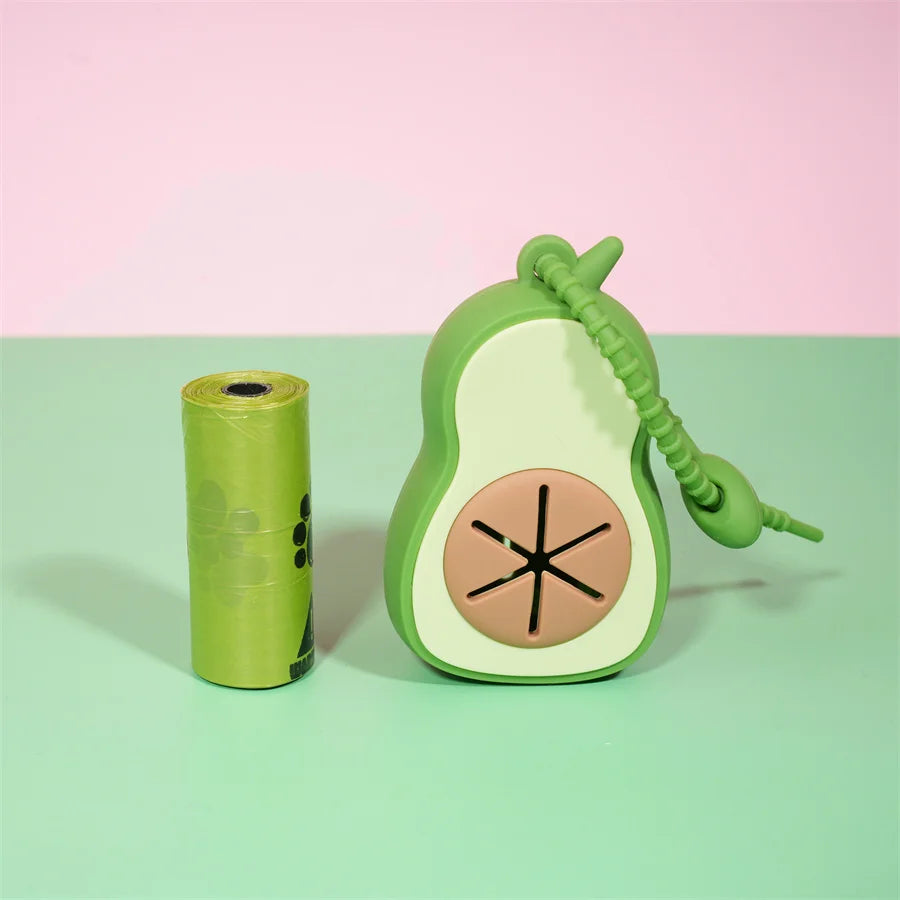 cute avocado dog waste bag dispenser – with leash attachment