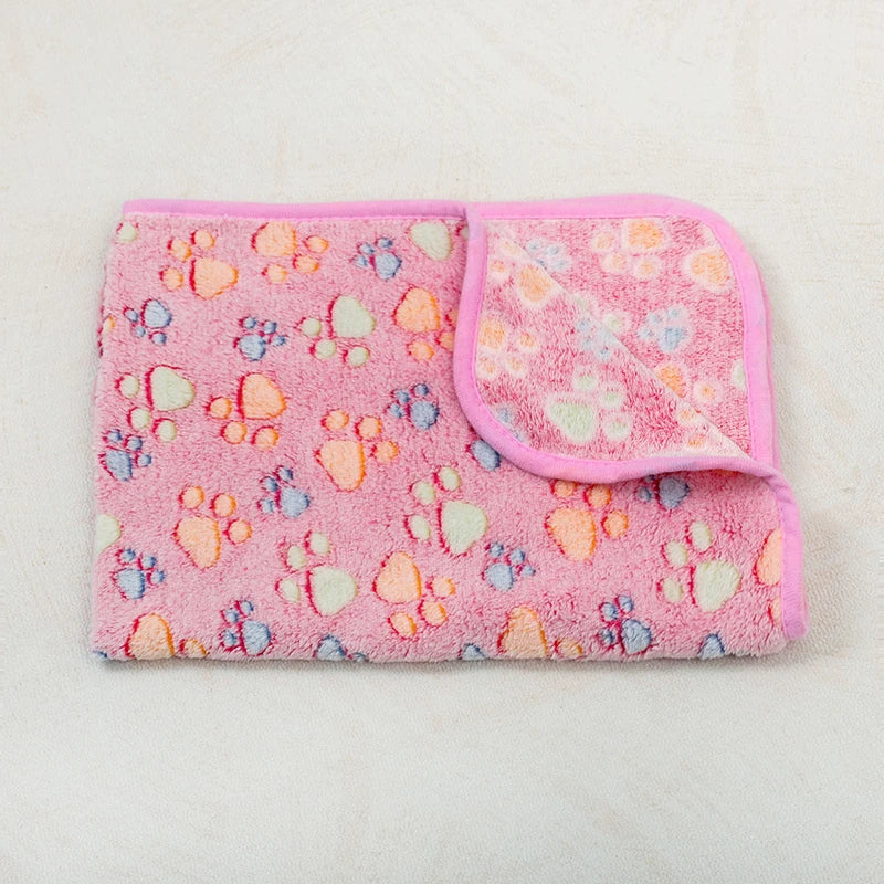 soft fluffy paw print pet blanket for puppies and cats warm flannel mat