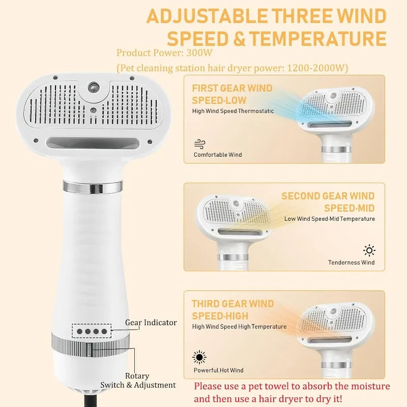 4-in-1 pet grooming station, steam comb & dryer with shedding brush