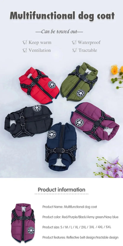 Winter Dog Jacket with Built-In Harness – Warm Splash-Proof Coat