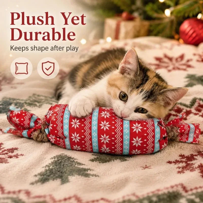christmas candy cat toy with crinkle paper plush chew toy for kittens