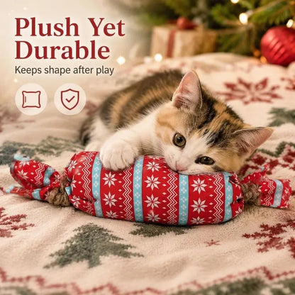 Christmas Candy Cat Toy with Crinkle Paper Plush Chew Toy for Kittens