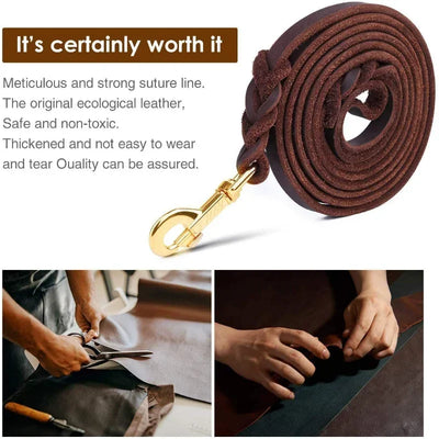 Genuine Leather Braided Dog Leash for Medium and Large Dog Breeds