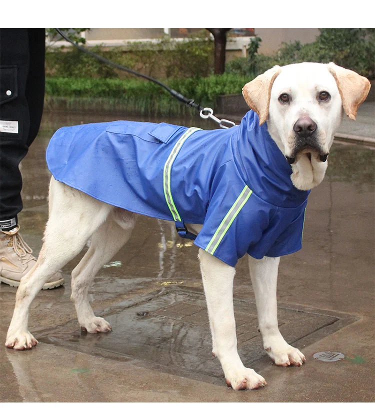large dog waterproof hooded raincoat reflective windproof cloak style
