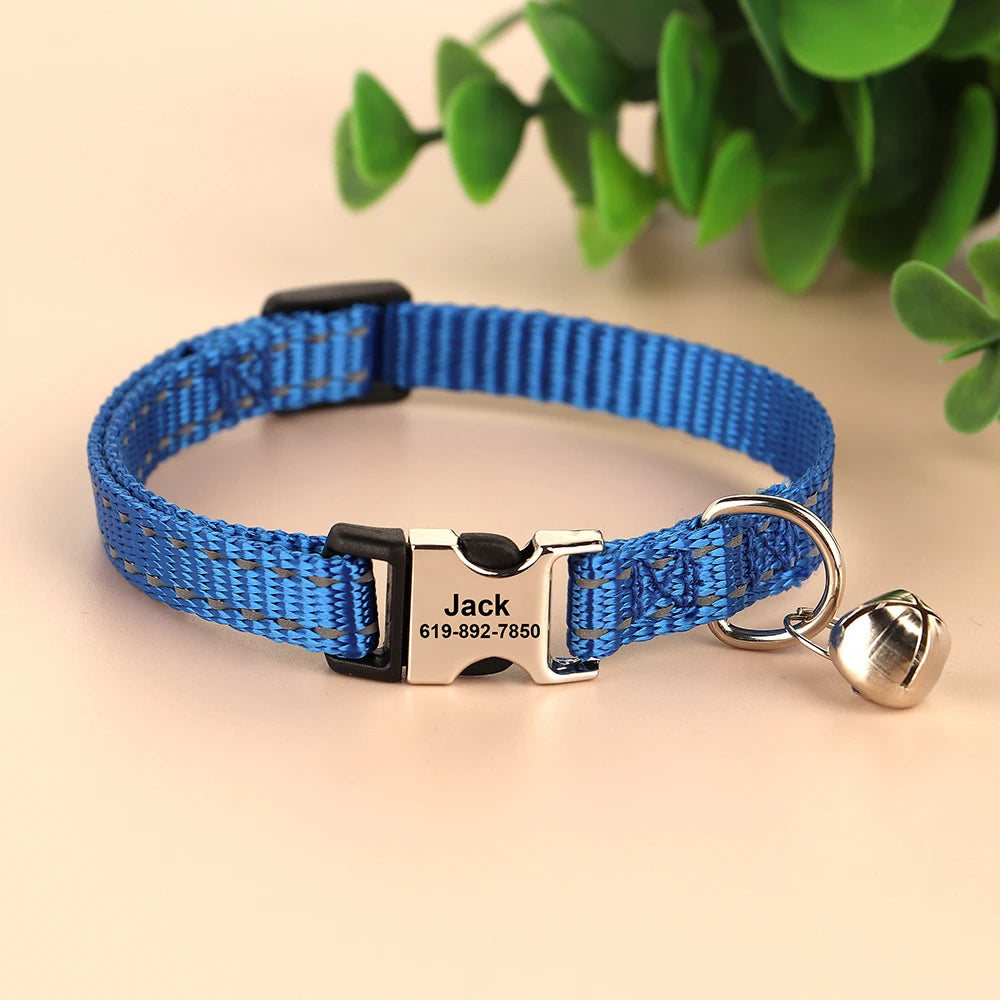 personalized cat collar with bell - free engraved, breakaway safe