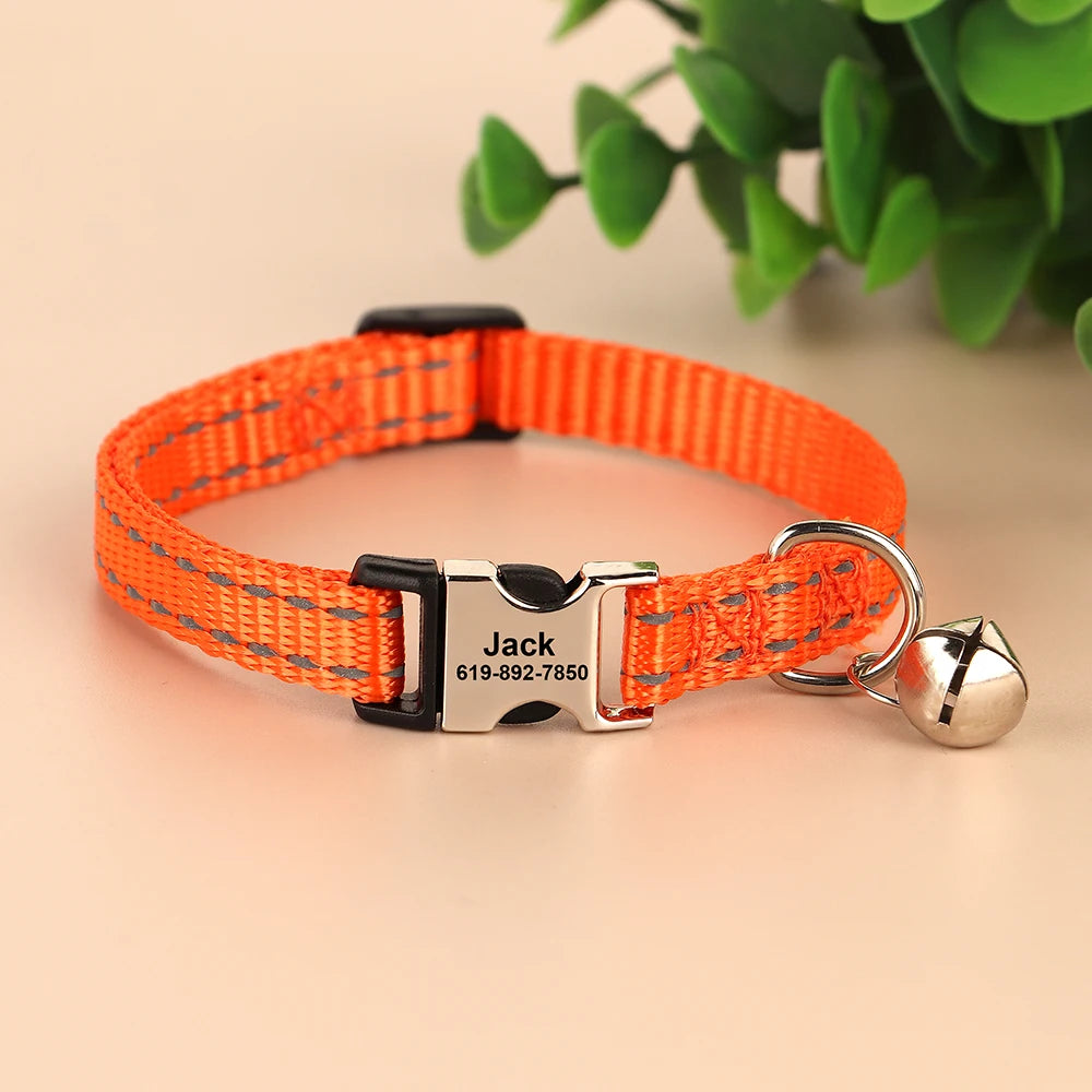 personalized cat collar with bell - free engraved, breakaway safe