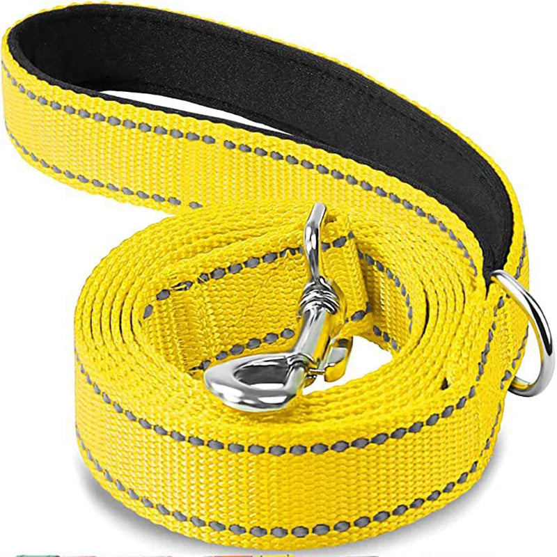 reflective nylon dog leash with comfortable handle for night walks