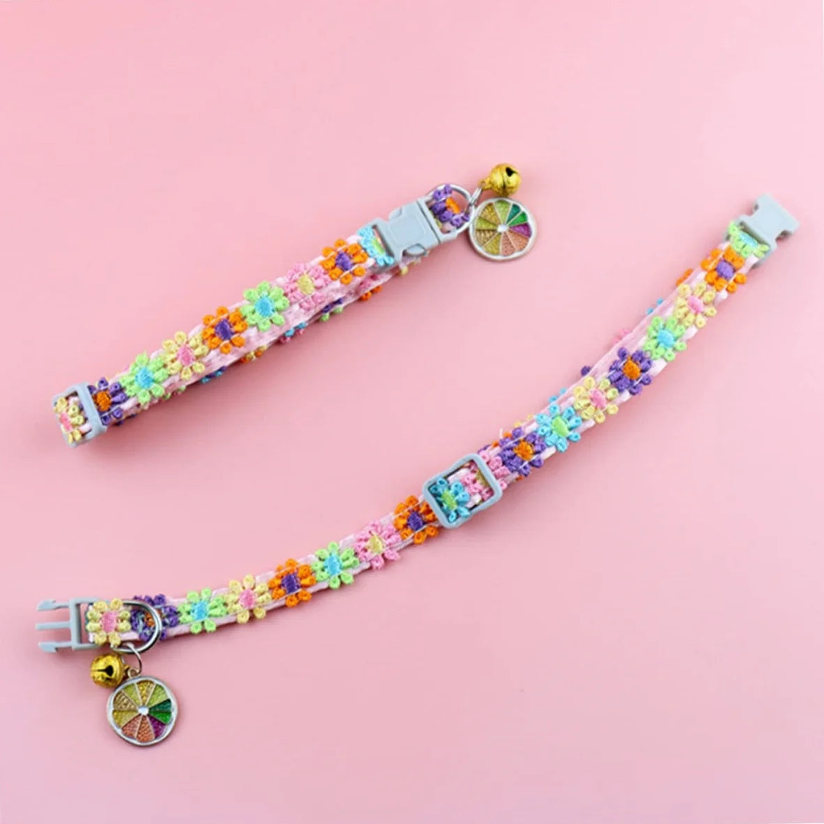 adjustable pet collar with bell - colorful paw print for cats & puppies