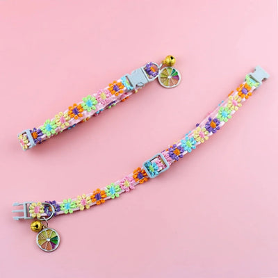 Adjustable Pet Collar with Bell - Colorful Paw Print for Cats & Puppies