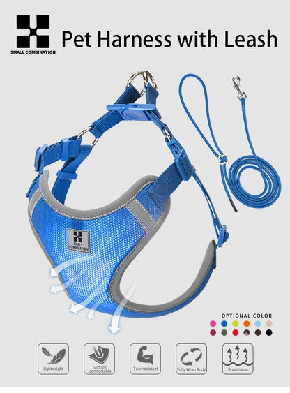 Reflective Adjustable Pet Harness & Leash Set for Small/Medium Dogs