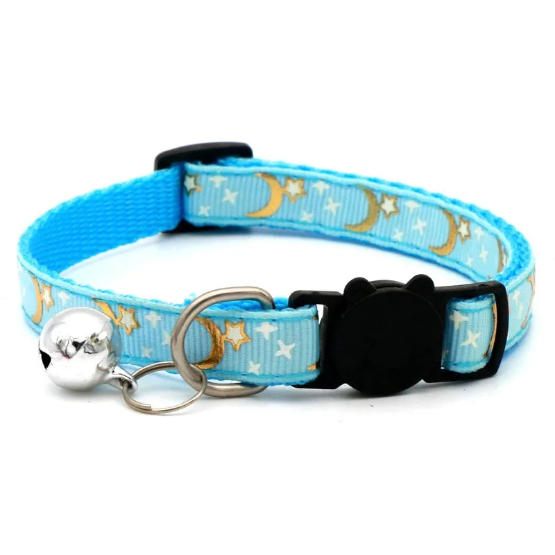 adjustable pet collar with bell - colorful paw print for cats & puppies