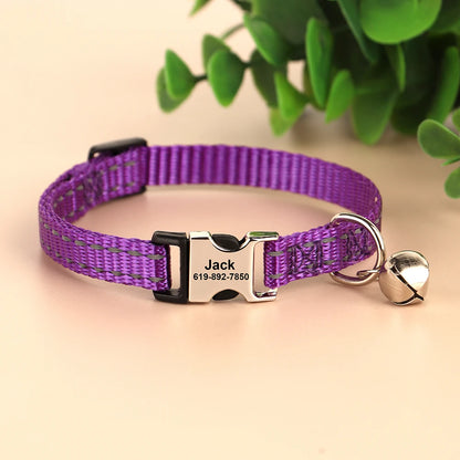 Personalized Cat Collar with Bell - Free Engraved, Breakaway Safe
