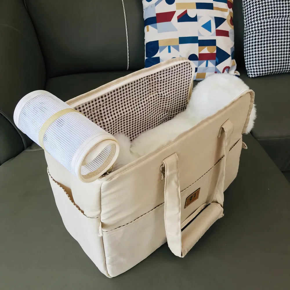 breathable pet carrier shoulder bag for cats & puppies, car seat