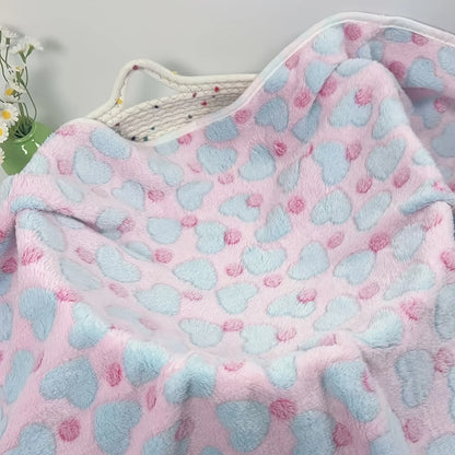Soft Plush Heart Print Pet Blanket - Machine Washable, All Season