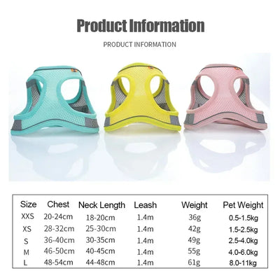 Breathable Mesh Pet Harness with Reflective Safety Stitching Set