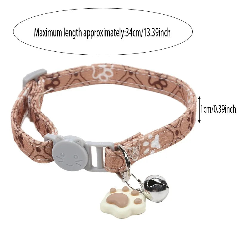 adjustable pet collar with bell - colorful paw print for cats & puppies