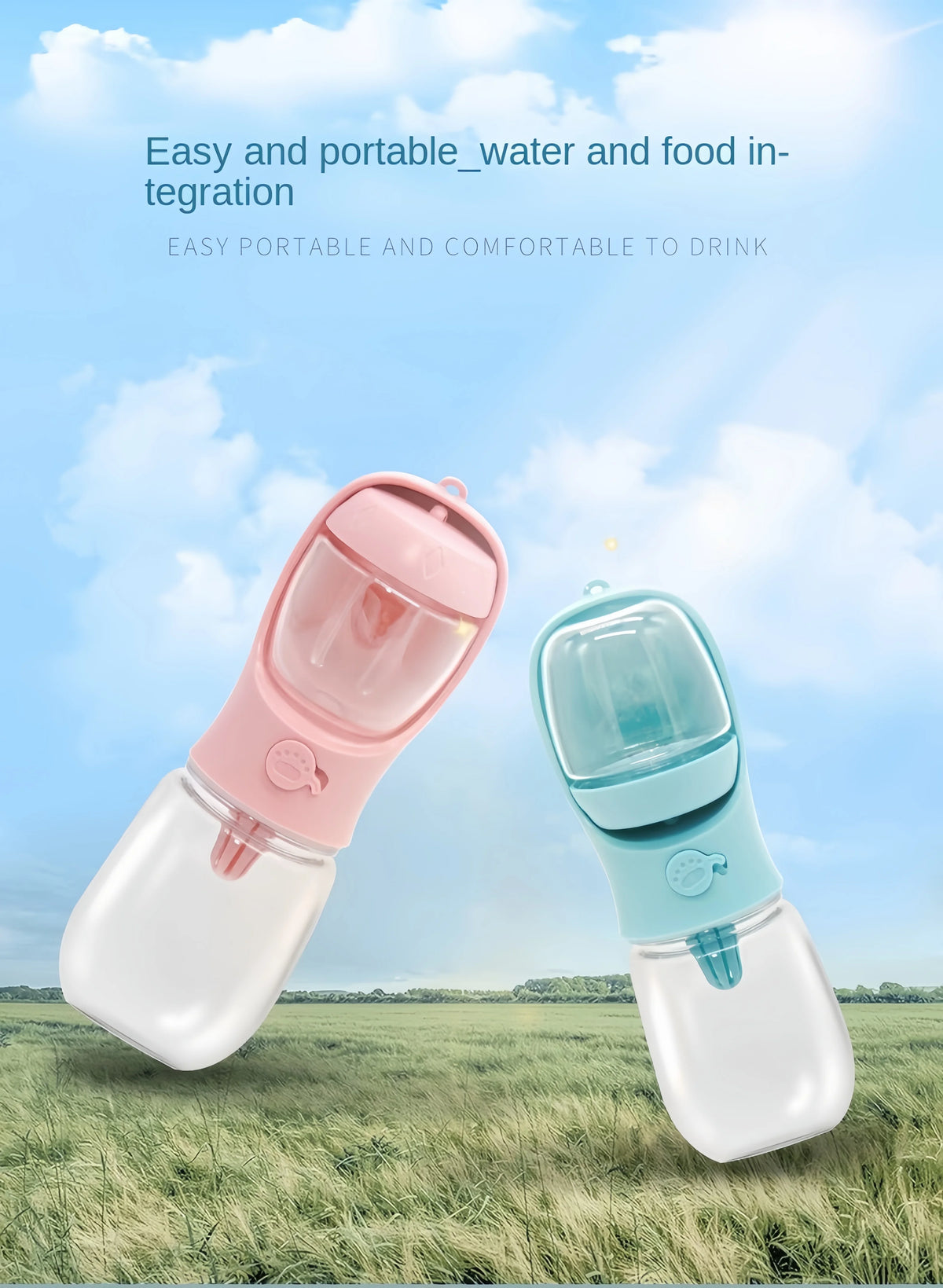portable pet water bottle with food dispenser – travel cup