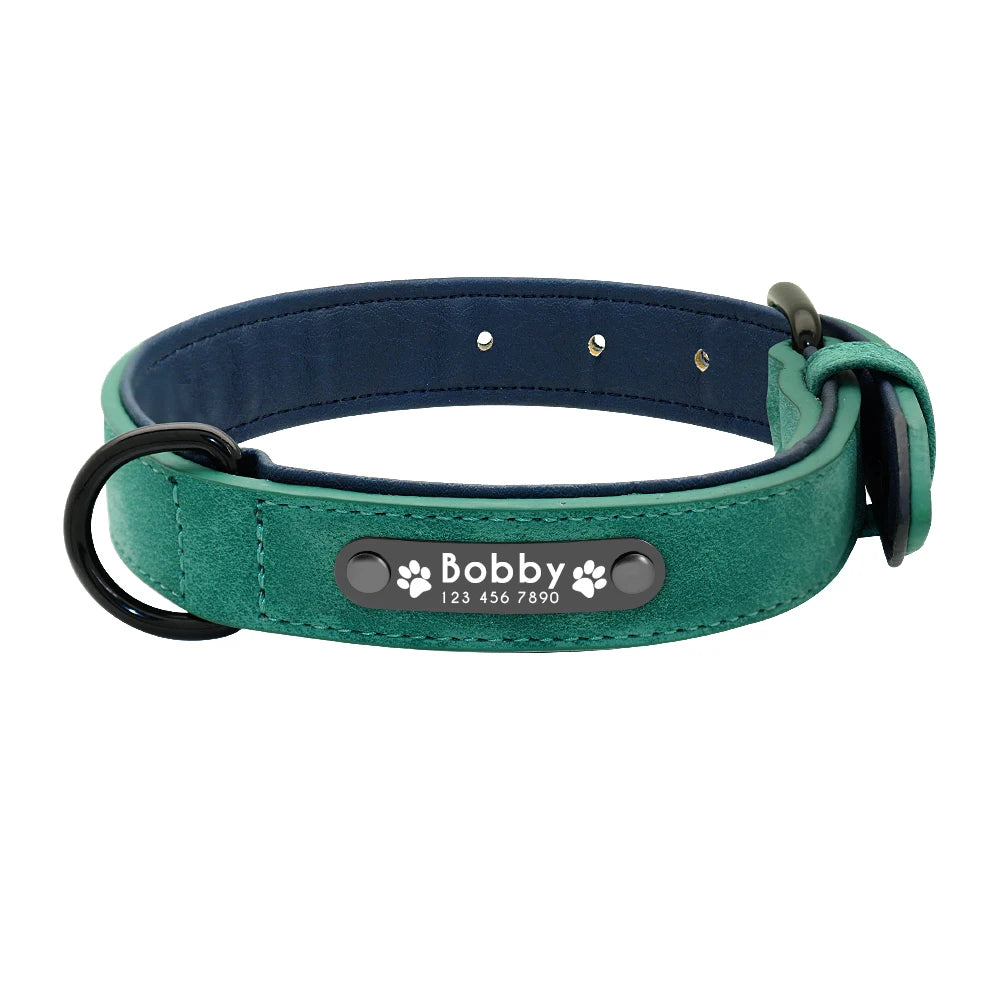 personalized leather dog collar & leash set - soft, padded, durable
