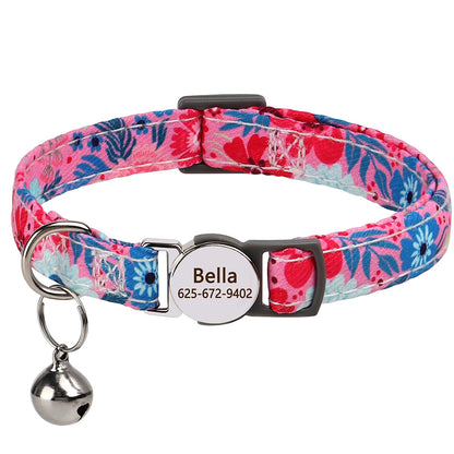 Personalized Cat Collar with Bell - Free Engraved, Breakaway Safe