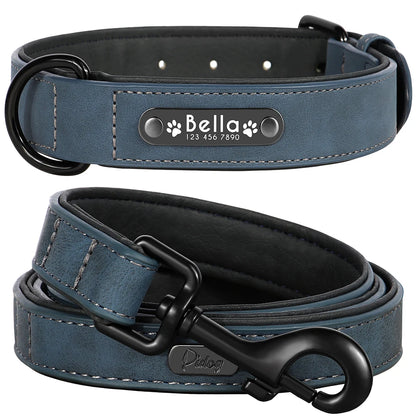 Personalized Leather Dog Collar & Leash Set - Soft, Padded, Durable