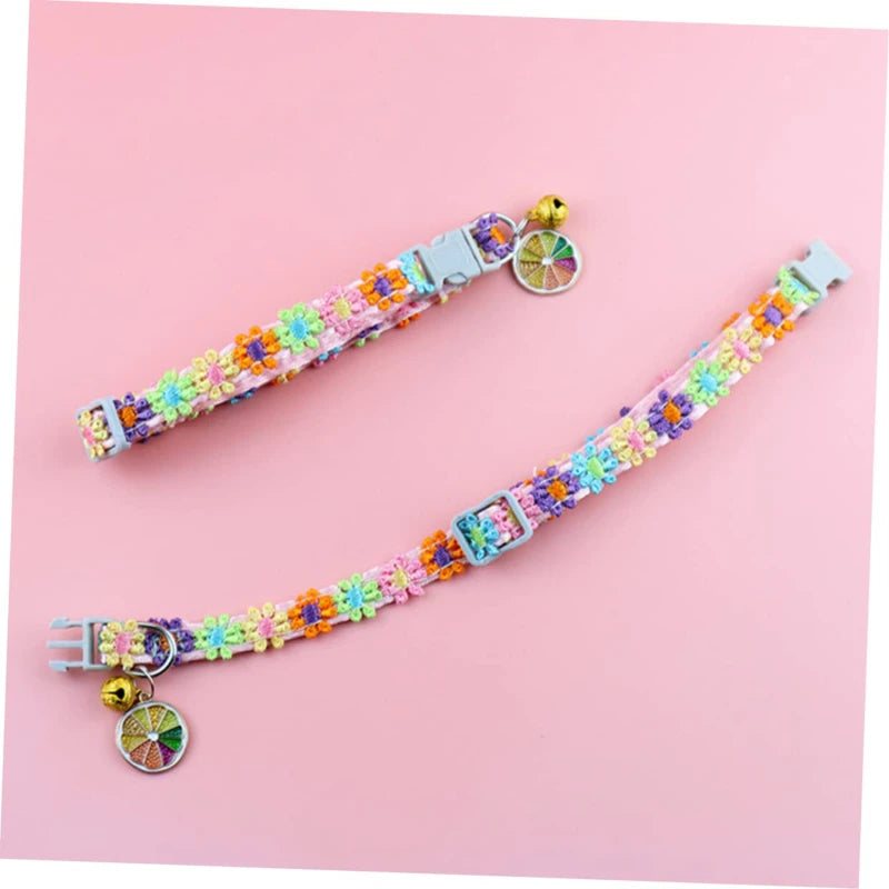 adjustable pet collar with bell - colorful paw print for cats & puppies