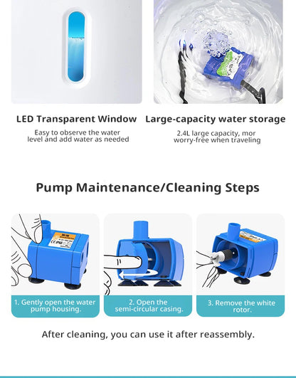 2.4L Stainless Steel Cat Water Fountain with USB Power and Night Light