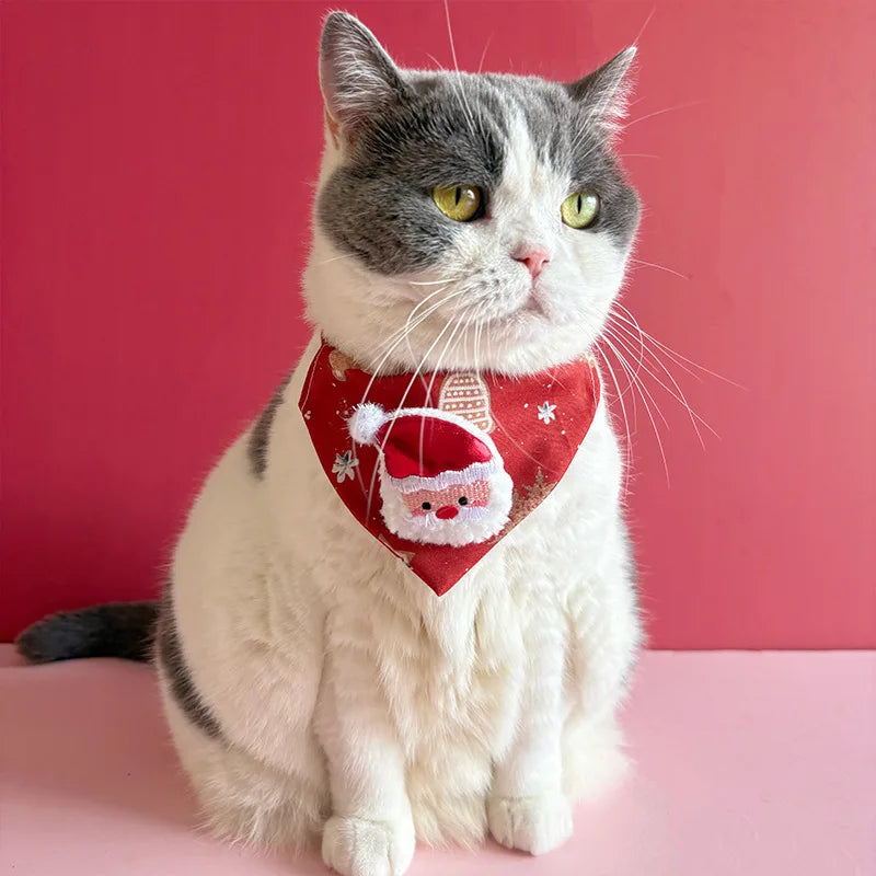 soft adjustable christmas pet bandana scarf collar for puppies and cats