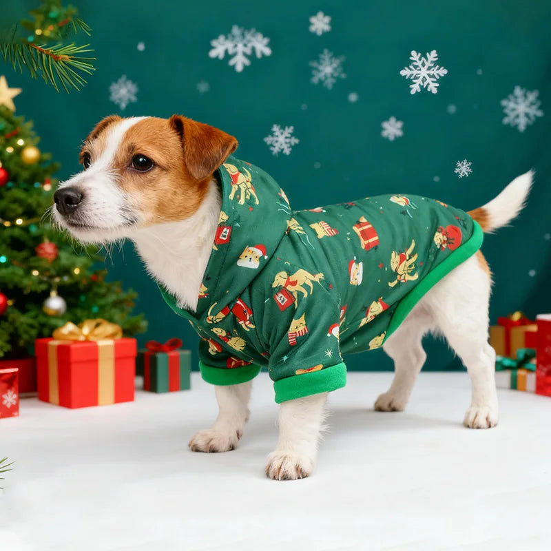 festive christmas dog hoodie for autumn and winter holiday pet clothes
